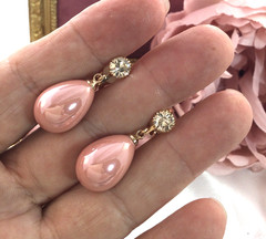 Vintage Jewellery Gold Pink Pearl Earrings Antique Deco Jewelry clip ear rings