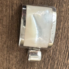 Vintage Modernist Sterling Silver Inlaid Flush Set Mother of Pearl Gem Pendant
