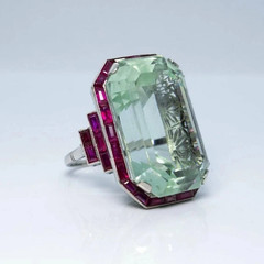 7Ct Vintage Art Deco Style Aquamarine & Ruby Anniversary 14K White Gold FN Ring