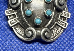 1890s Antique 50x40mm 800 Silver Crown Brooch Turquoise 22g Germany