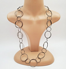 VTG 925 MWS Round Ring Link Necklace 32in Sterling Silver Solid Hoops 50g Estate
