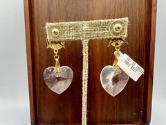 Vtg Gold RO-DO Earrings Crystal Hearts Rhinestones 90s $110 Saks Inventory KN