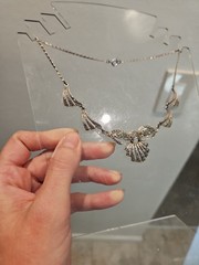 Necklace Victorian style metallic crystals Marcasite Pave filigree open setting