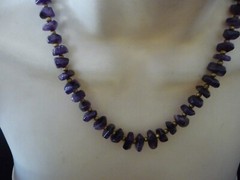 Vtg GRADUATED CHUNKS of AMETHYST STONES w GOLD TONE BEADS NECKLACE #5/23A