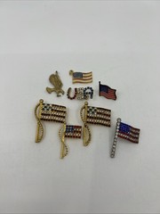 VTG 9 Patriotic Rhinestones Pendant Charm Brooches 2 Rafaelian Flags USA Eagle