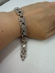 Vintage Bracelet Trifari Rhinestone Chain Pot Metal Silvertone DAMAGED PJ