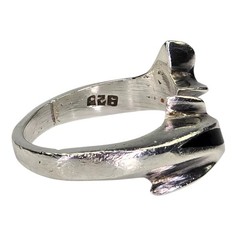 Vintage Mexico Sterling Silver Artisan Dolphin Ring Black Onyx Inlay Sz 5.5