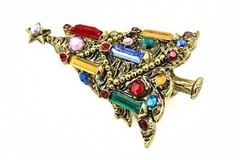 Astonishing Hollycraft Signed Multicolor Candle Christmas Tree Holiday Brooch