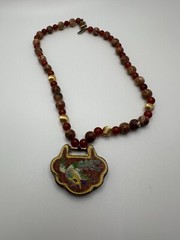VNT Les Bernard Sterling Silver Jasper Carnelian Cloisonne Bird Necklace JB19