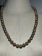Vintage Chinese Cloisonné gold toned Bead Necklace Enamel Flower 28in
