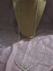 Vintage Long White Rosary Style Station Necklace- No Clasp
