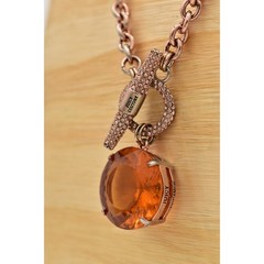Juicy Couture Vintage Toggle Necklace Orange Crystal Rose Gold Chunky Y2K BinBL