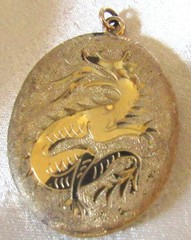 Vintage Gold Tone Dragon Locket Pendant 1-3/8 – 1-1/8″