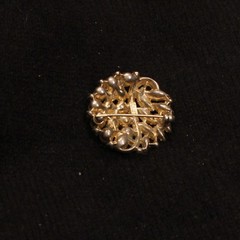 Vintage Trifari 1950s pearl and marquise clear rhinestone gold brooch 1.25″