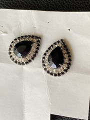 Earrings Pierced Post, VTG Costume Rhinestone Black Pear & pave clear crystals
