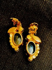 Juliana D&E Purple Green Ruby Watermelon Heliotrope Gold Tone Earrings Stunning