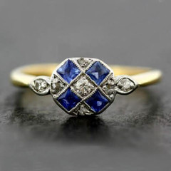 Art Deco Lab-Created Diamond & Sapphire Engagement 14K Yellow Gold Finish Ring