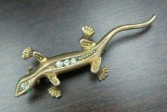 Stylish Vintage German Theodor Klotz 835 Coin Silver & Rhinestone Lizard Brooch