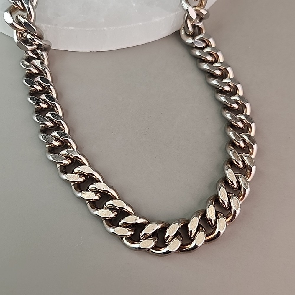 Vintage Coro Cuban Necklace Heavy Silver Tone Chunky SHORT 15″