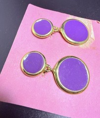 Vintage Purple Enamel Dangle Clip-On Earrings Gold-Tone