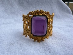 JC Thailand Rococo Cuff Bracelet Florentine Amethyst Purple Stone Gold Vintage