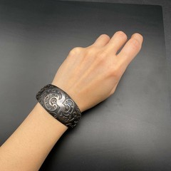 Vintage Abstract Sterling Silver Cuff Bracelet 6-3/4″