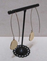 Gold Tone Long Wire Hammered Wide Teardrop Dangle Earrings 2-5/8”