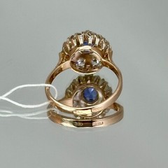 Vintage Original Rose & White Gold Sapphire (lab. made) Ring 583 14K 3.68 g.