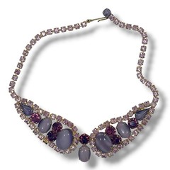 Juliana Delizza Elster Necklace Vtg 60s Marbled Purple Cabochons Gold Plated 14”