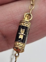 Vintage Chinese Export Silver Gold Tone Black & Blue Enamel Dainty Necklace 24″