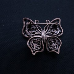 Butterfly Brooch Rhinestone Enamel Copper Open Work Metal Vintage
