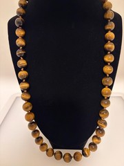Vintage Chinese Export Hand Knotted Tiger ‘s Eye 11-12 mm Heavy Beaded Necklace
