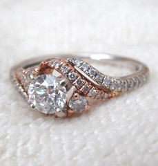 14k Gold Diamond Crossover Engagement￼ Ring Solitaire LLJ Modern Heirloom 585