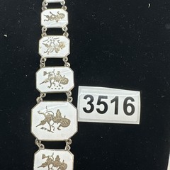 Vintage Siam Sterling Silver White Enamel Dancer Panel Bracelet 32g