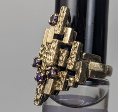 ESPO Sterling Silver Amethyst Ring Abstract Brutalist MCM Size 6 | 5.31g Vtg
