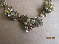 Vintage Unsigned Rhinestone Grape Cluster & Leaves Necklace