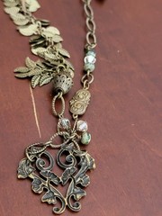 Signed JRD Brass Art Nouveau Necklace Ivy Heart Leaf Cascade Twig Toggle Boho