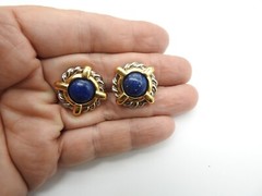 Mixed Metals Blue Speckled Faux Stone Clip On Earrings Vintage