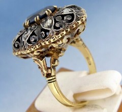 Diamonds Rose Cut 18k Gold Antique Ring 1.00 ct Sapphire Size 6.5