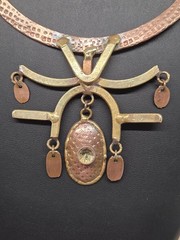 Vtg Brutalist Mixed Metals Abstract Bib Collar Choker Handmade Necklace AS IS