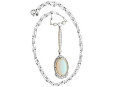 Antique 2.35Ct Opal and 0.60Ct Diamond, 18k Yellow Gold Pendant Circa 1920