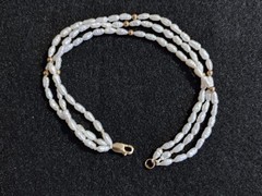 Vintage -Bracelet -3 Strand – Rice Pearls & 14k Gold Filled Clasp/Beads- 8.5 in