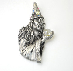 Signed JJ JONETTE Vtg Crystal Wizard Brooch crystal ball LARGE *missing 1 stone