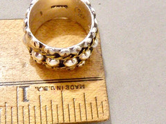 VINTAGE 925 STERLING SILVER HALLMARKED B SILVER AND GOLD BAND SIZE 5 RING