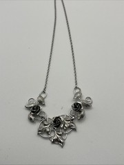 VTG Bond Boyd Sterling Silver Leaf&Rose Design Necklace-15.5 Inches