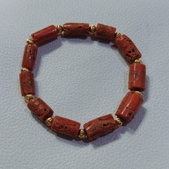Italian Red Coral Brass Beads Bracelet Natural Coral Gemstone Handmade Bracelet