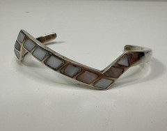 Navajo Flush Mount Mother of Pearl 925 Sterling Silver Cuff Bracelet