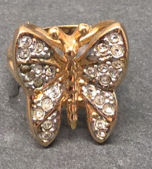 Vintage 18kt GF Gold Filled 3D Butterfly Simulated Diamond Ring size 7