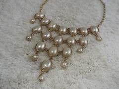 Goldtone White Bead Bib Scoop Necklace (B13)