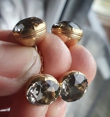 Pair Antique Gold Georgian 15ct 15k Rock Crystal Cufflinks 15kt